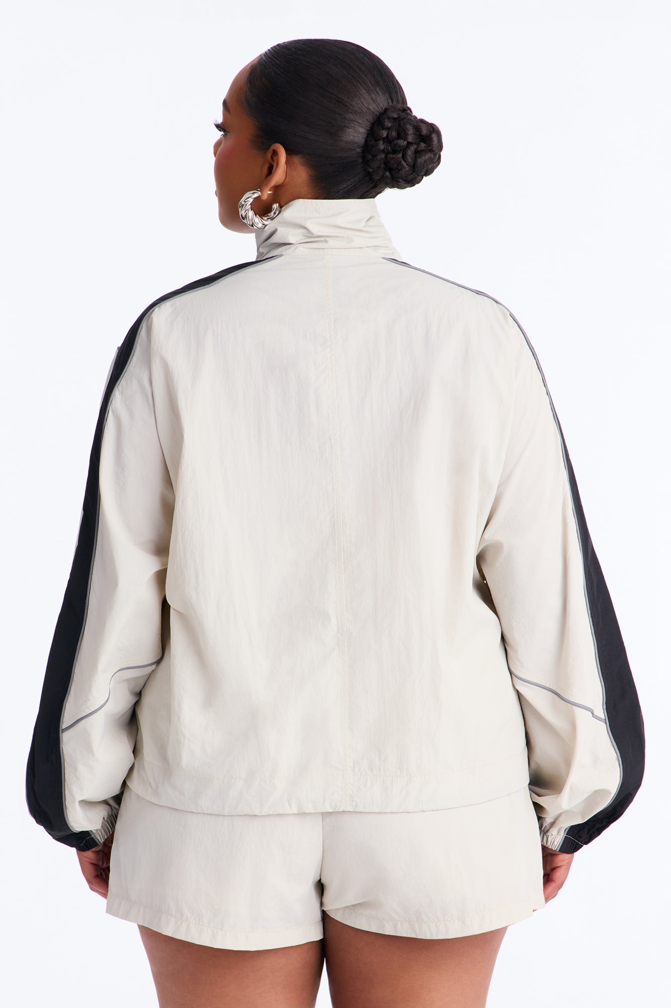 Break A Sweat Windbreaker Funnel Neck Track Jacket - Taupe/combo