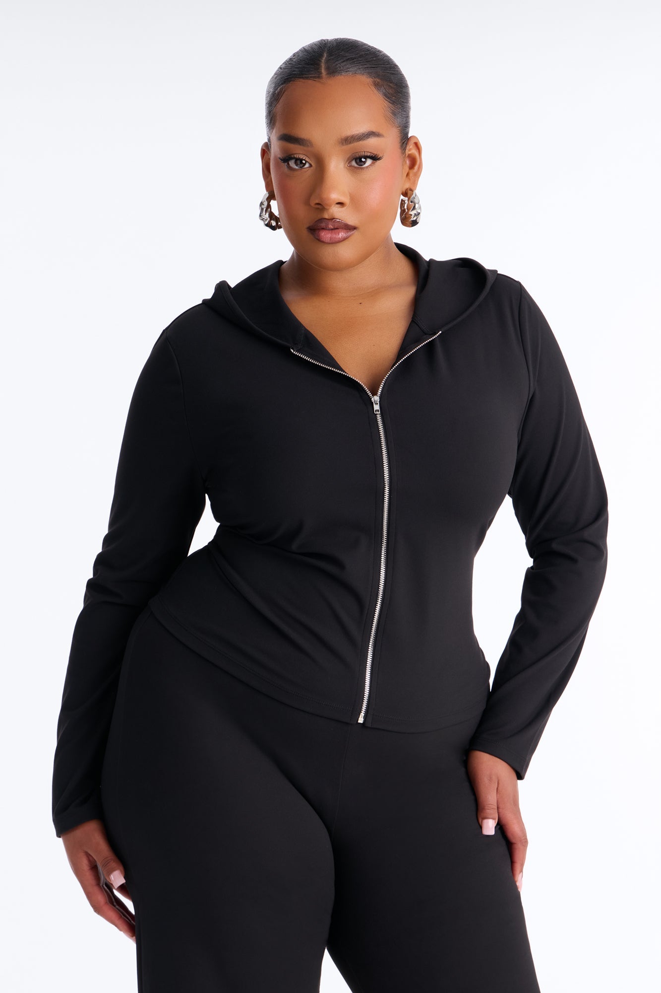 Casual Vibe Zip Up Hoodie Pant Set - Black