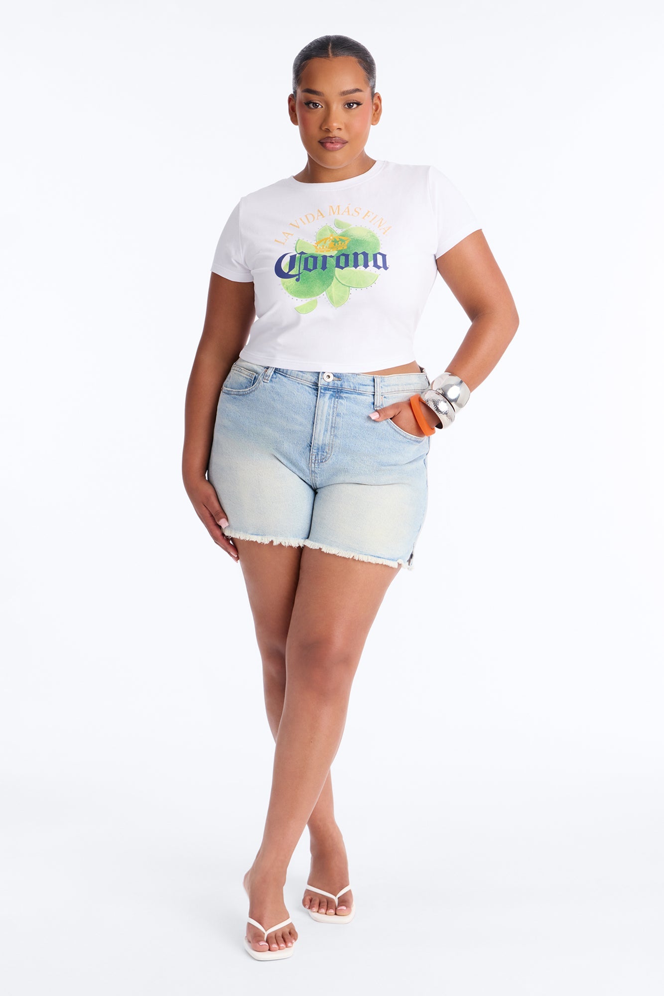Corona Collection Rhinestone Baby Tee - White