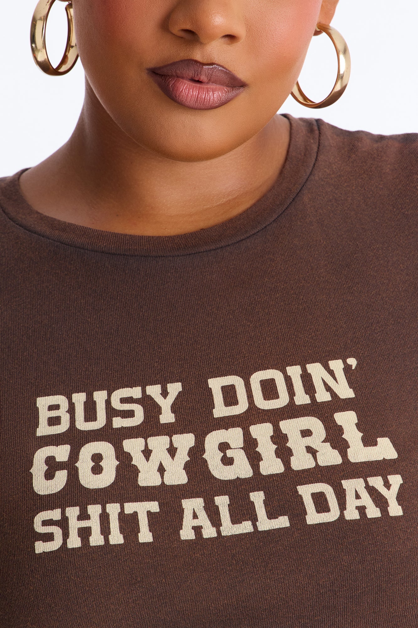Cowgirl Shit All Day Washed Baby Tee - Brown
