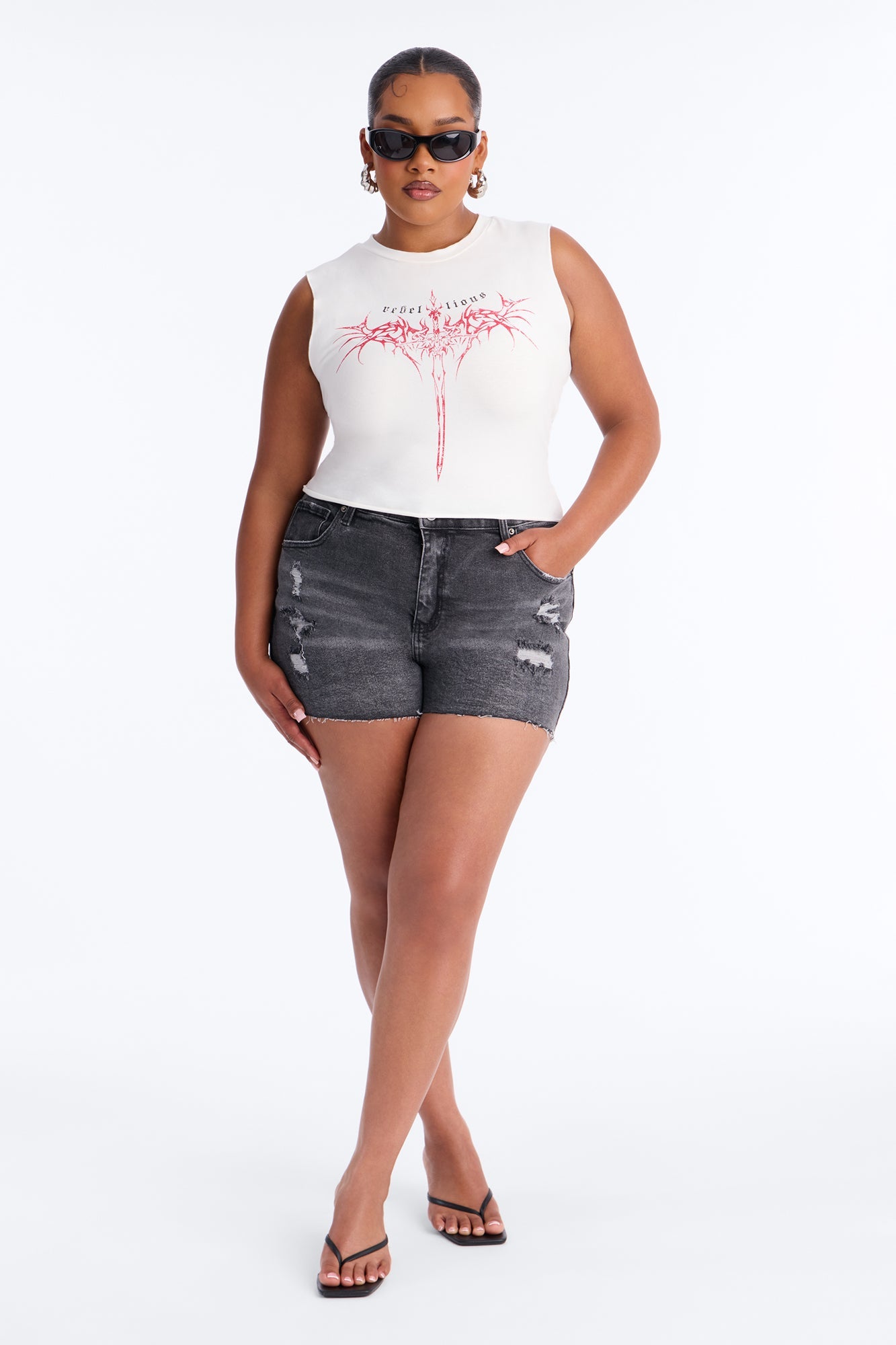 Rebellious Lace Up Tank Top - White