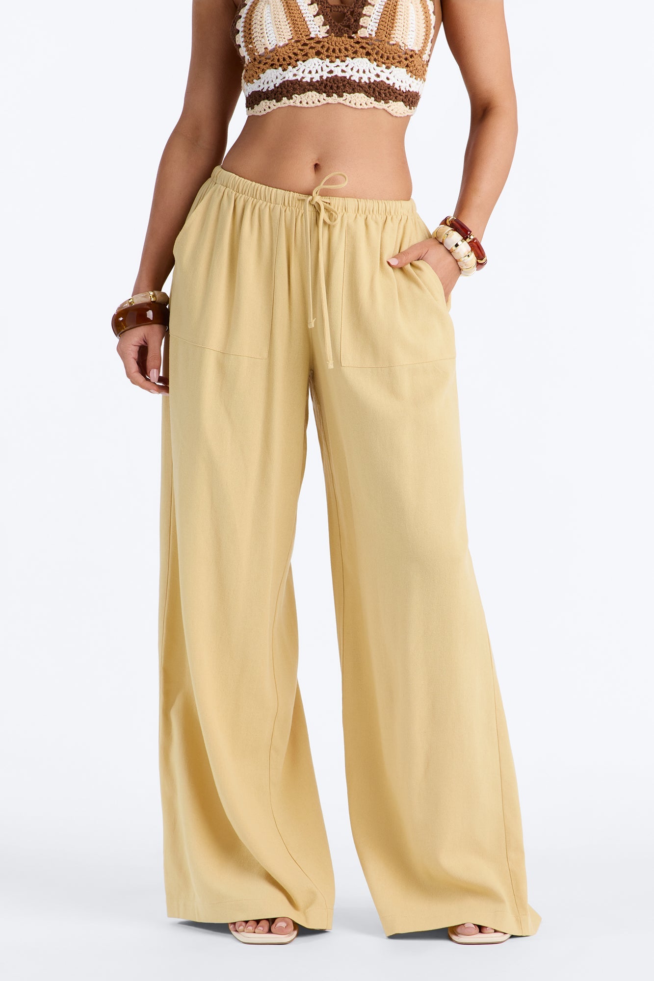 Seaside Soiree Wide Leg Linen Pant - Honey