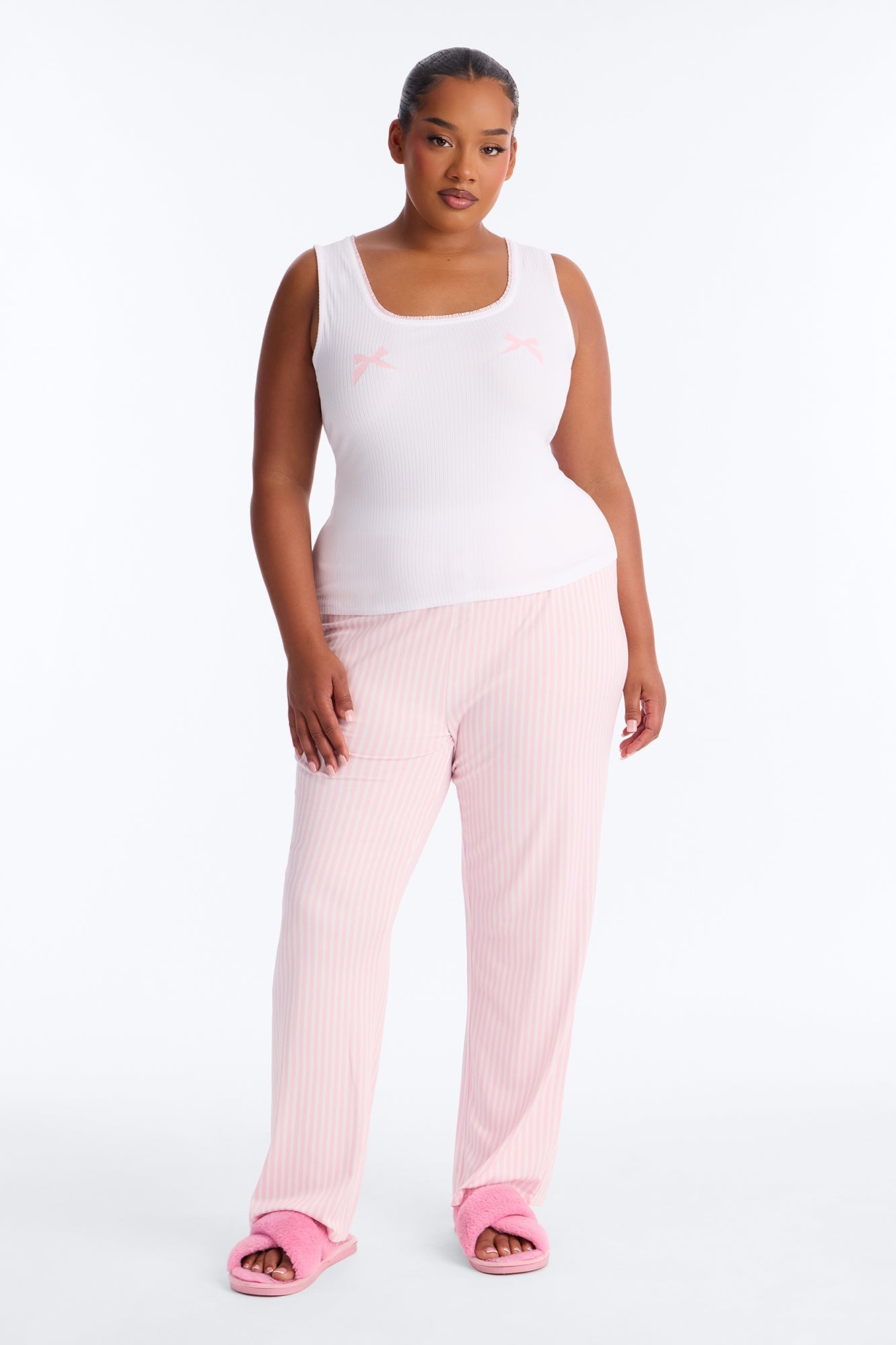 Bow Down Boxer PJ Pant Set - White/Pink
