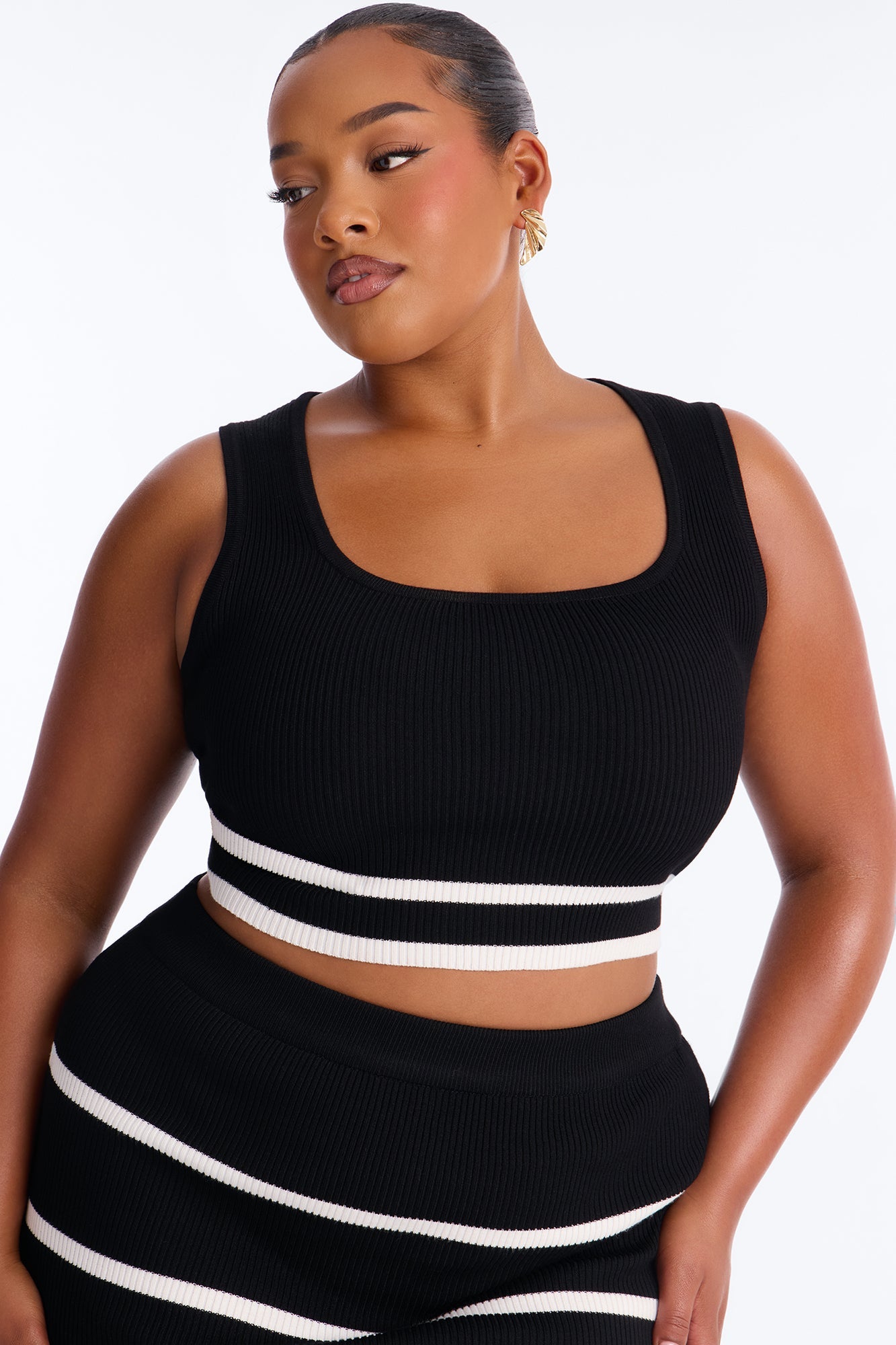 Renee Striped Sweater Ruffle Maxi Skirt Set - Black