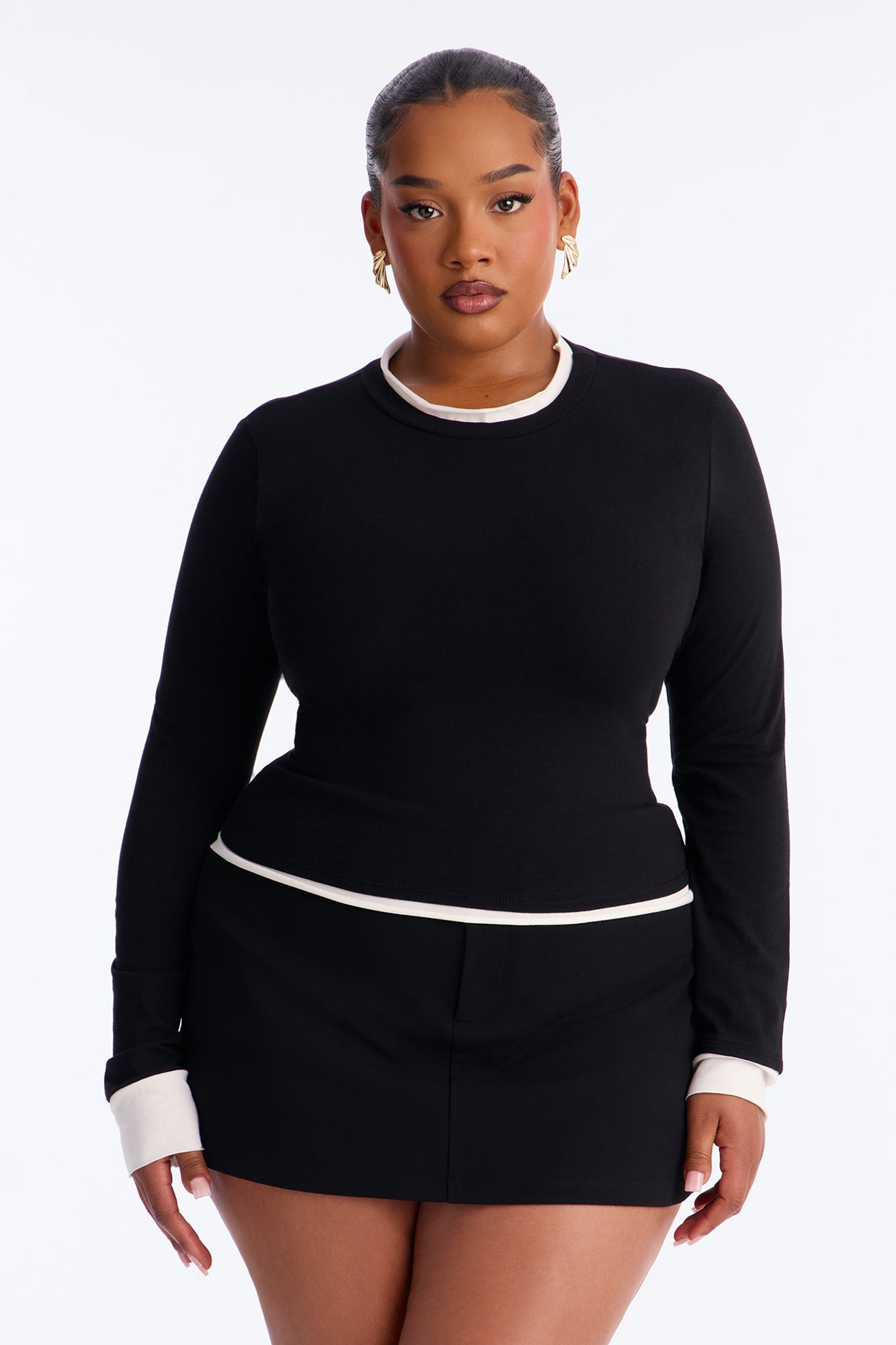 Effortless Edge Contrast Long Sleeve Top - Black/combo