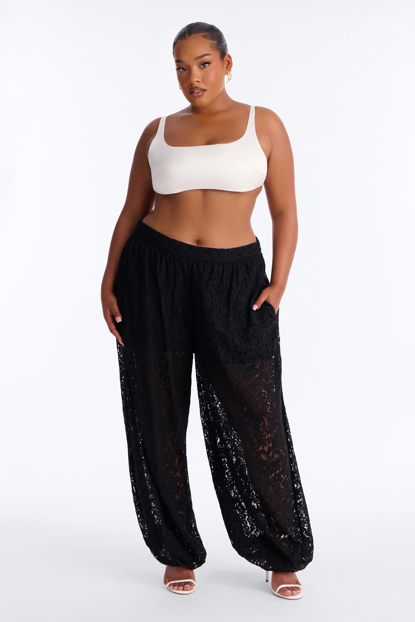 Barely A Secret Sheer Lace Balloon Pant 30″ - Black