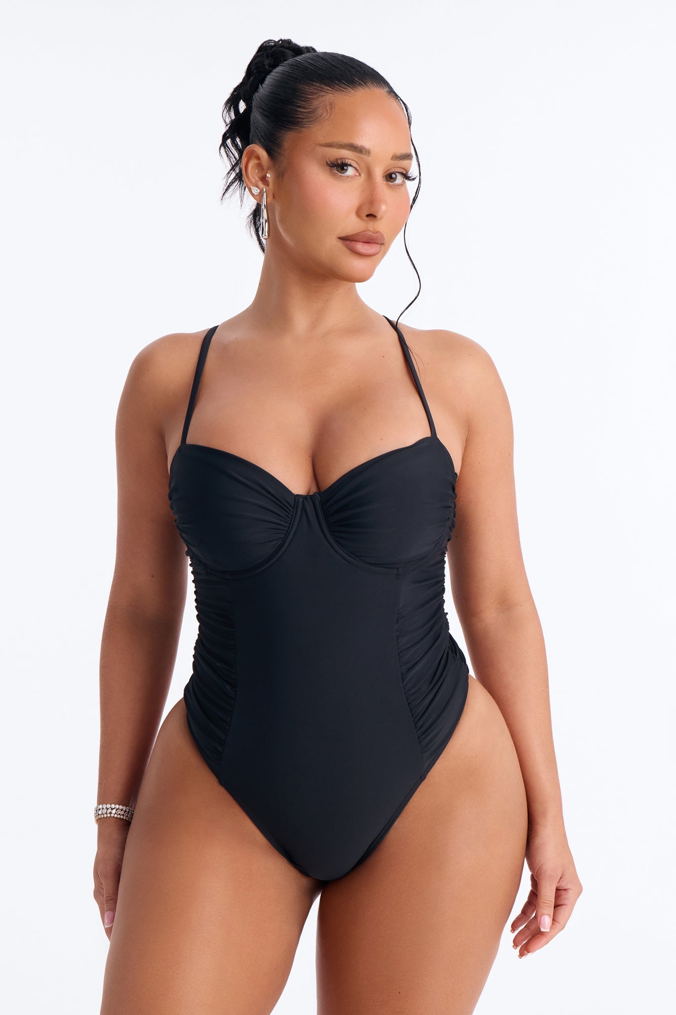Sunsets In Aruba Underwire Ruched 1 Piece Swimsuit - Black