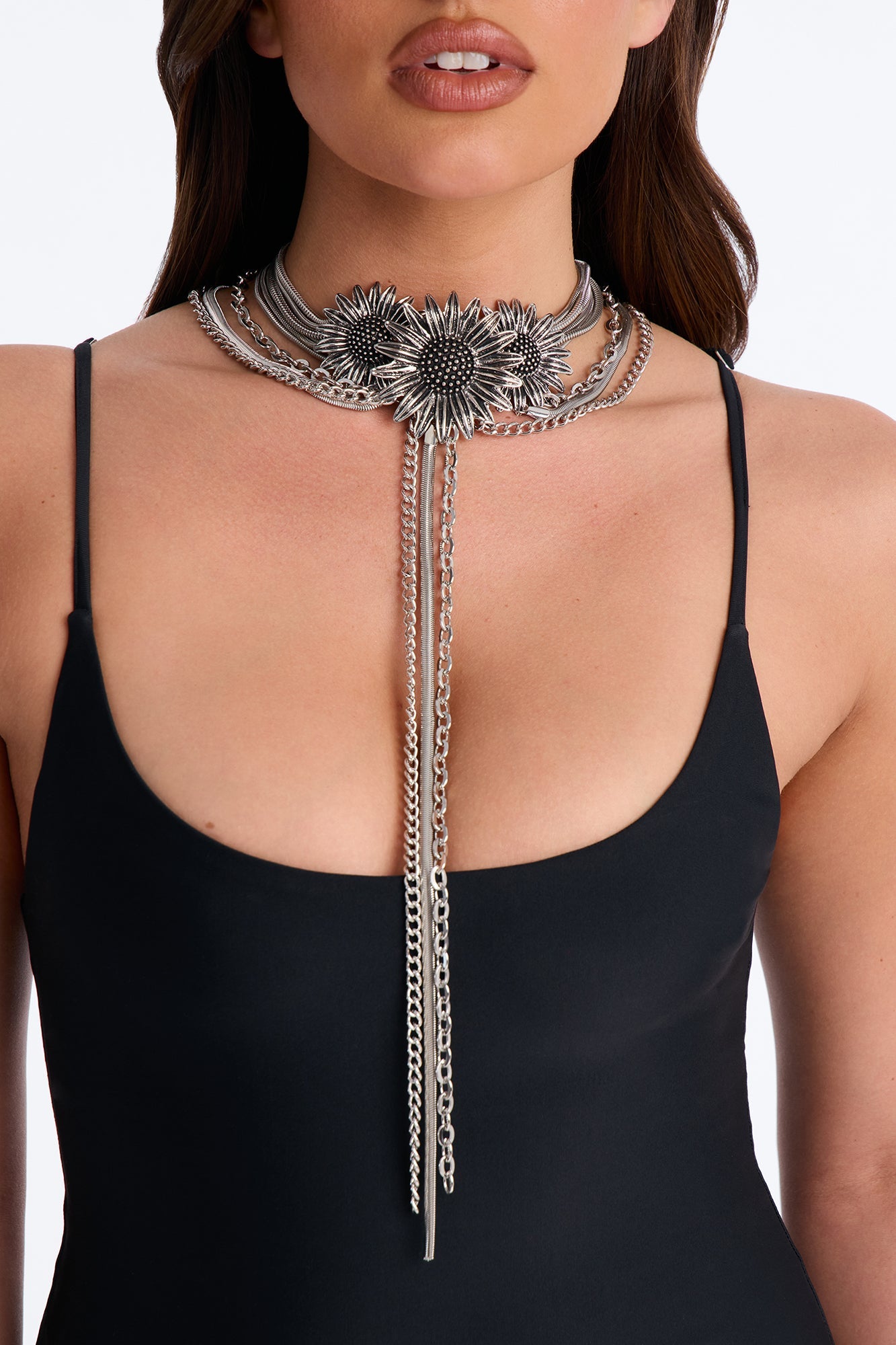 Meadow Sunflower Lariat Layered Neckalce - Silver