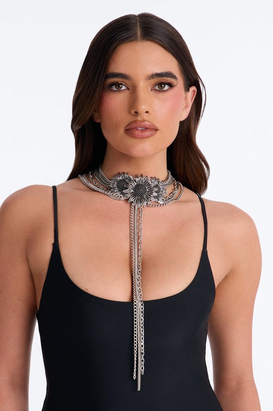 Meadow Sunflower Lariat Layered Neckalce - Silver