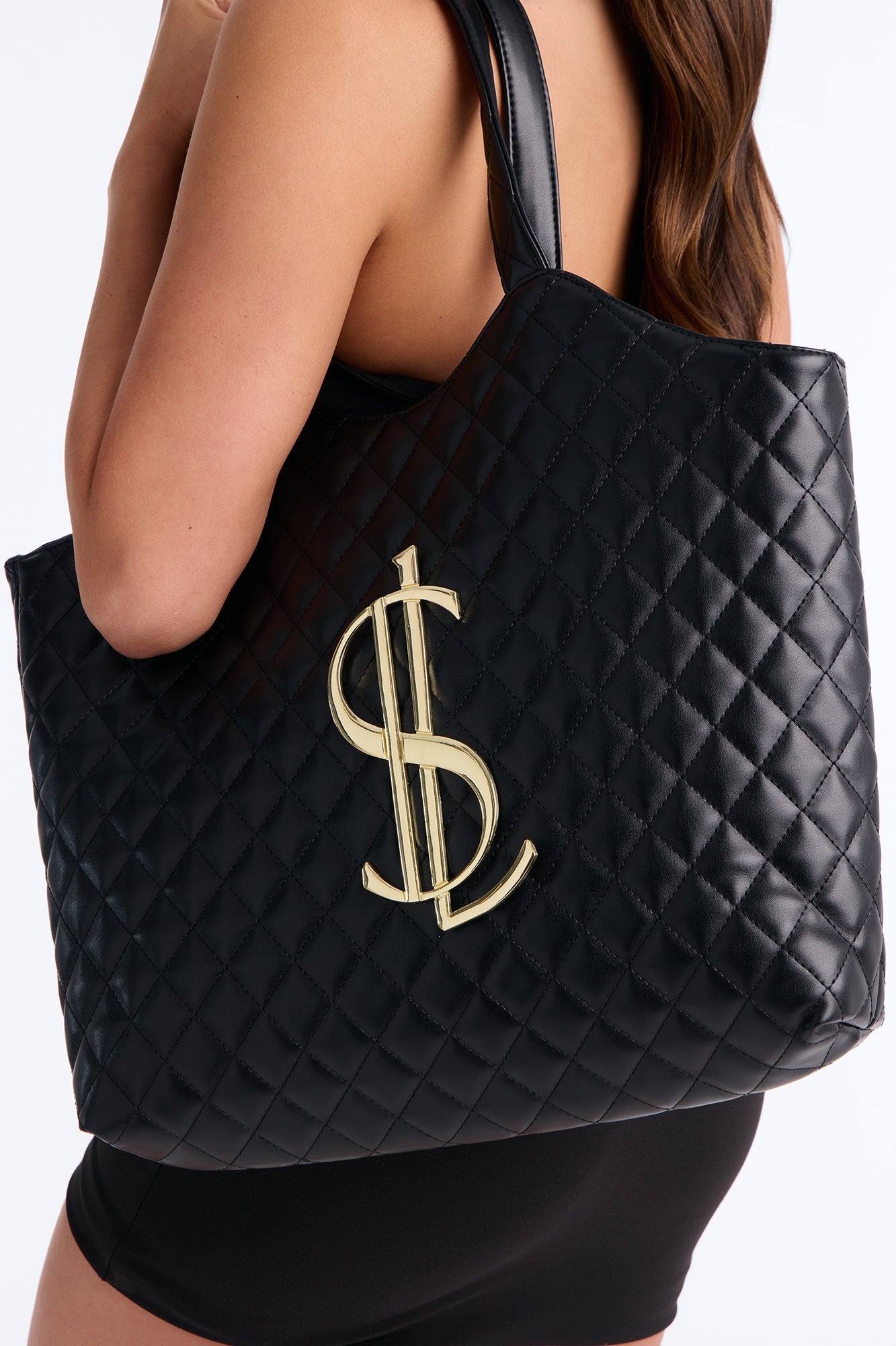 In Big Action Faux Leather Tote And Pouch - Black