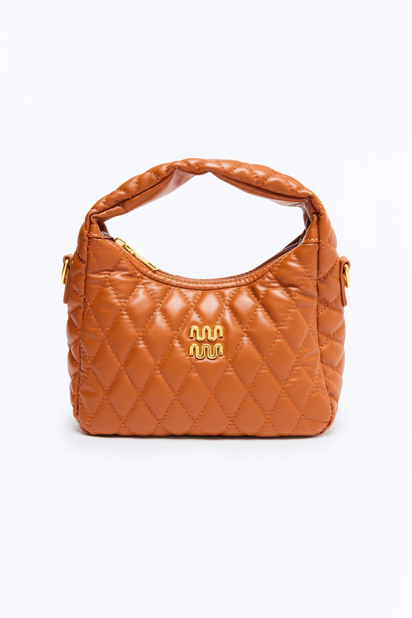 Pillow Talk Faux Leather Quilted Bag - Cognac