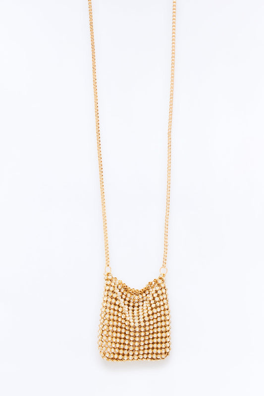 Pocket Full Of Rhinestone Handbag Necklace - Gold