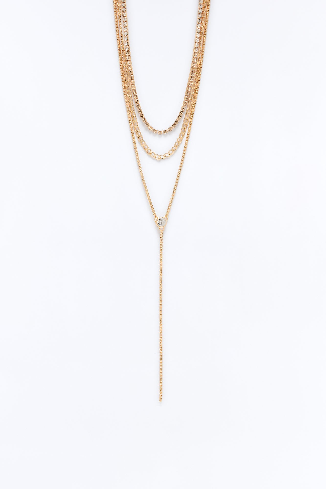 Terra Rhinestone Lariat Necklace - Gold
