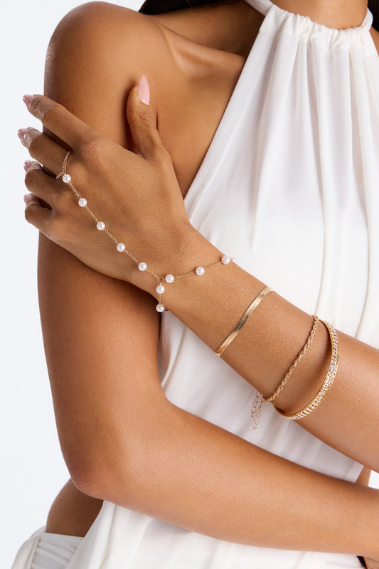 Pretty Pearls Hand Chain 4 Piece Multi Bracelet Set - Gold
