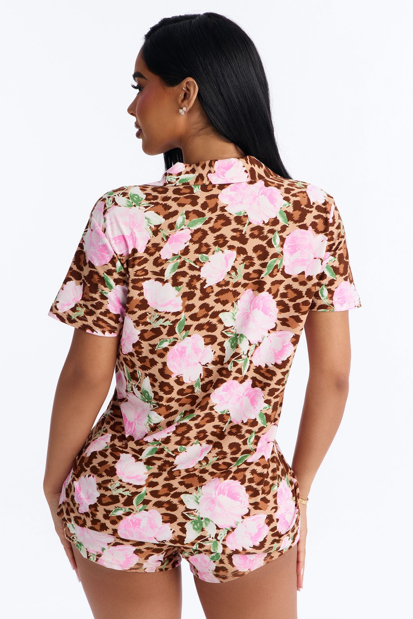 Wild Roses PJ Short Set - Brown/combo
