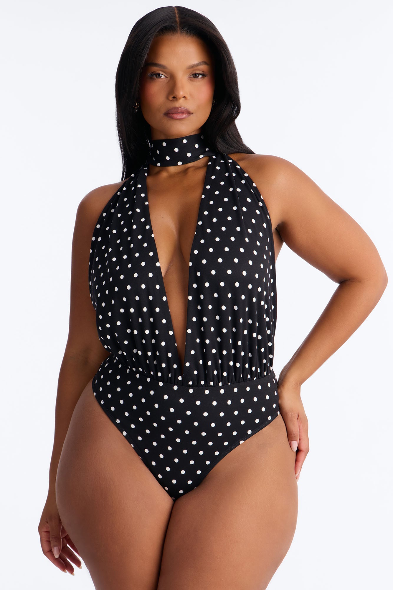 Lola Deep V-Neck Polka Dot Bodysuit - Black/combo