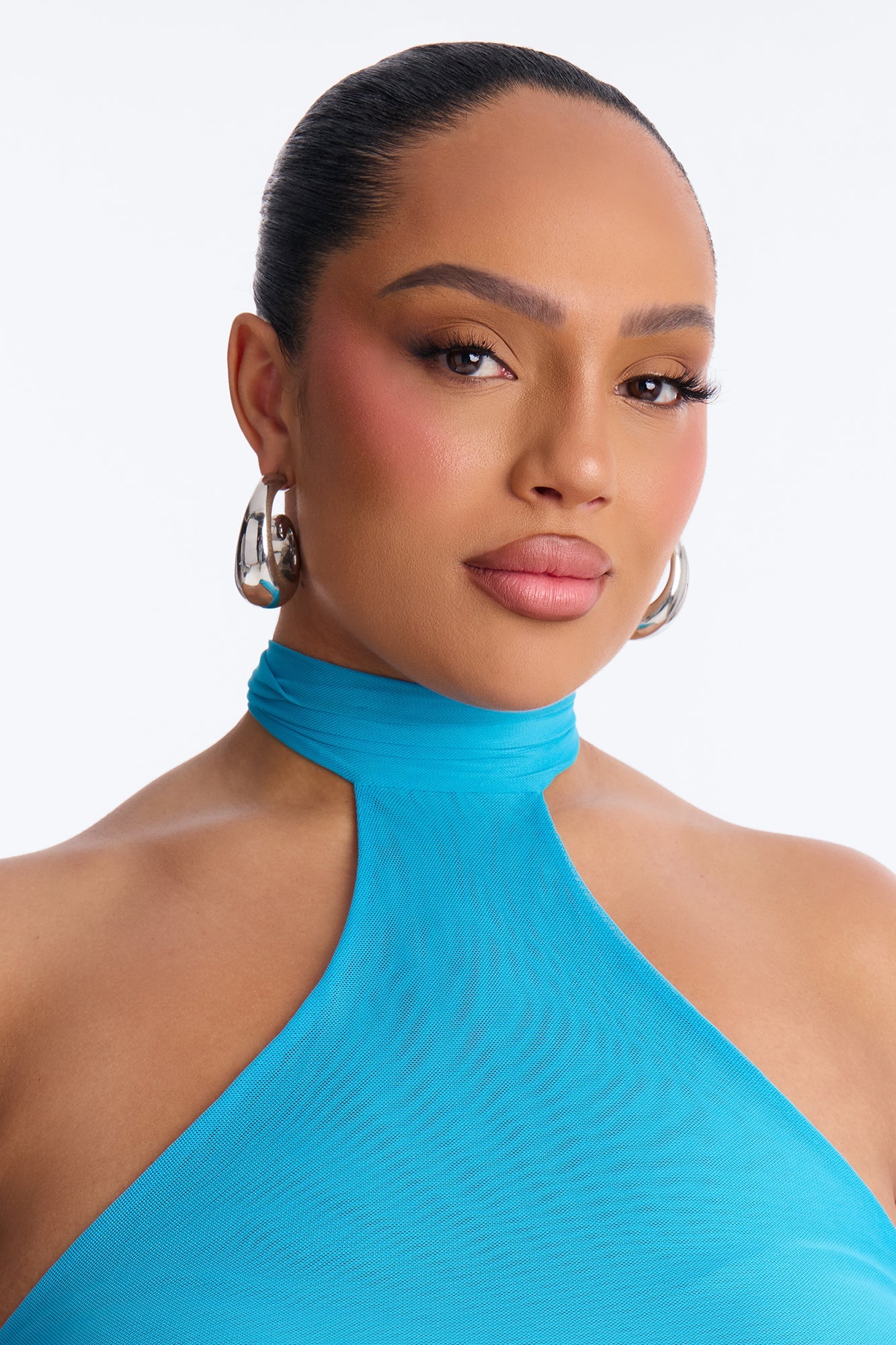 Feeling Fine Sheer Mesh High Neck Sleeveless Top - Blue