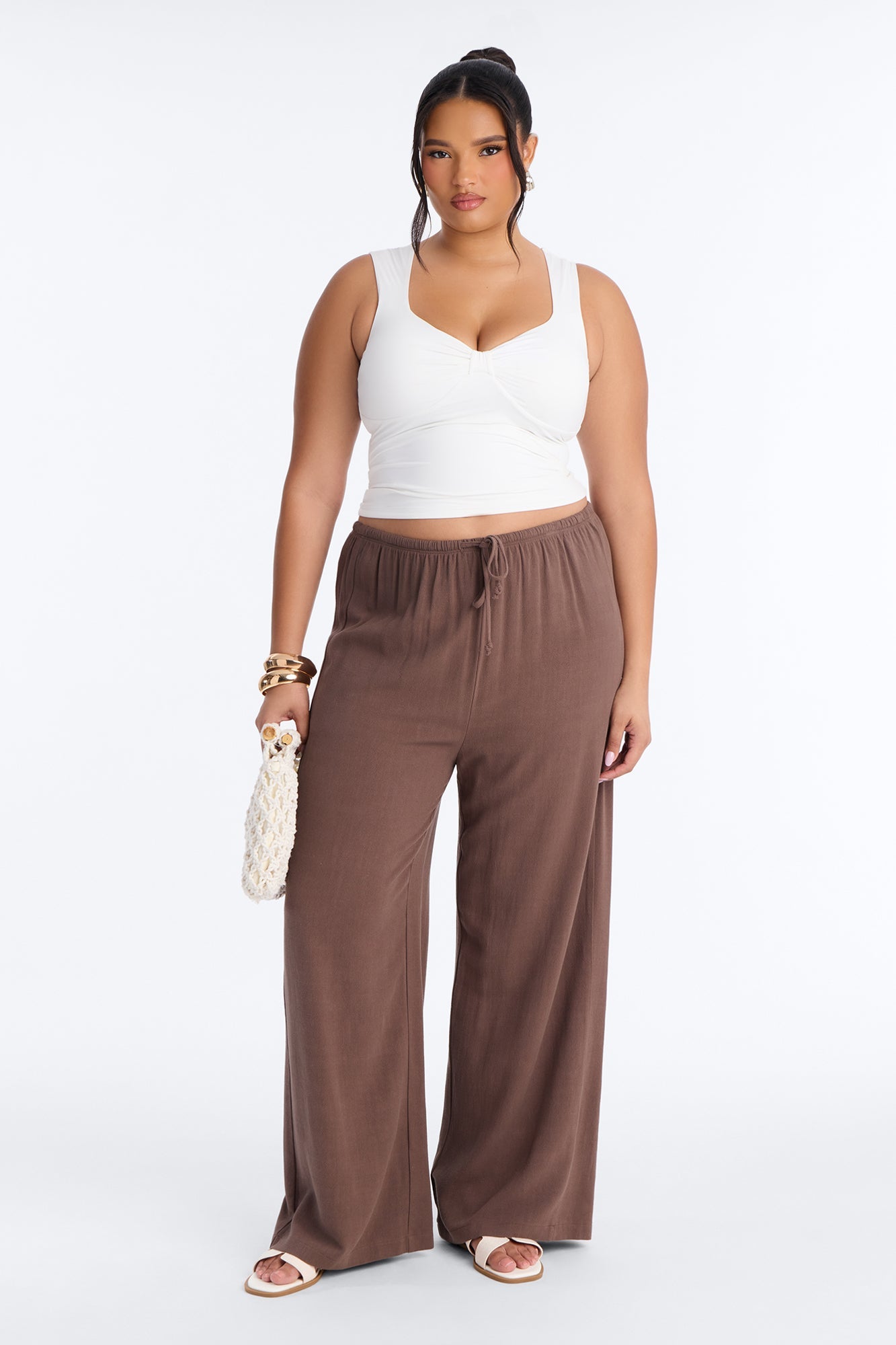 Kienna Low Rise Linen Wide Leg Pant 30″ - Chocolate