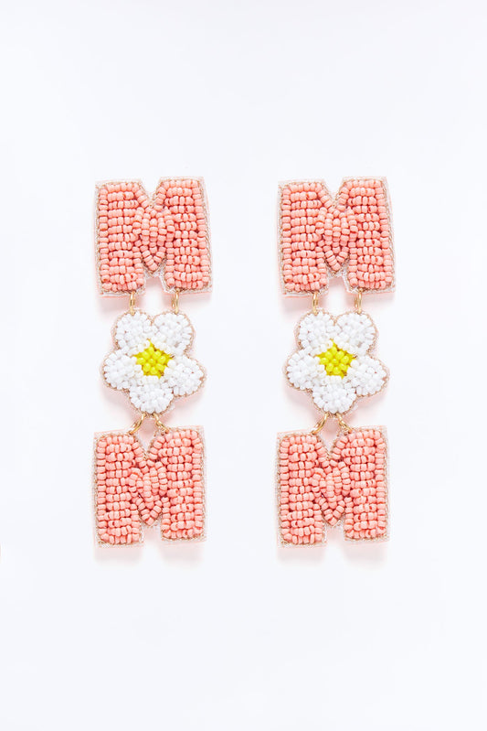 Mom Beaded Earrings - Pink
