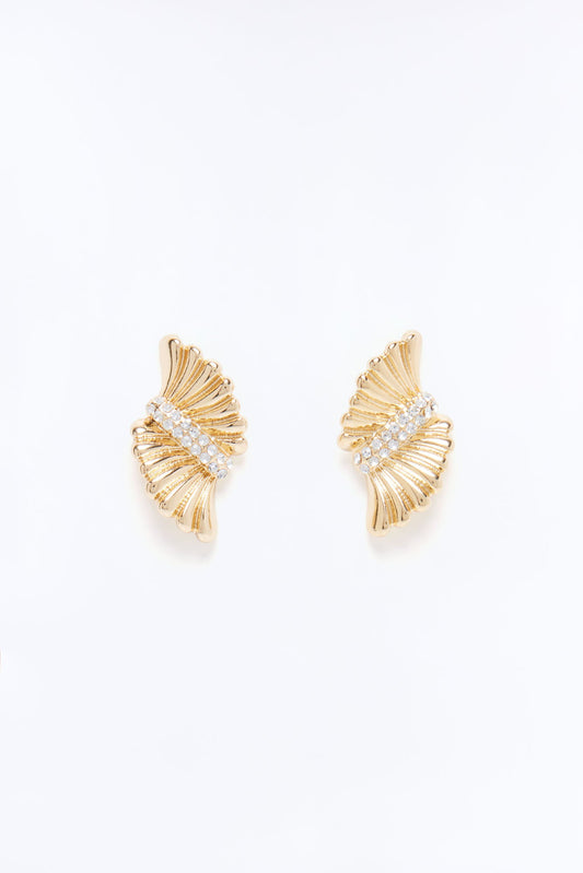 Abstract Wings Rhinestone Earrings - Gold