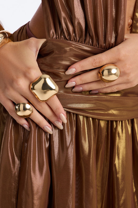 Moon Stone 3 Piece Ring Set - Gold