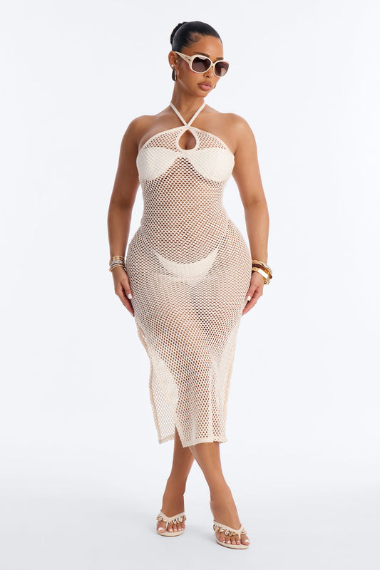 Tans And More Crochet Keyhole Midi Swim Cover Up Dress - White