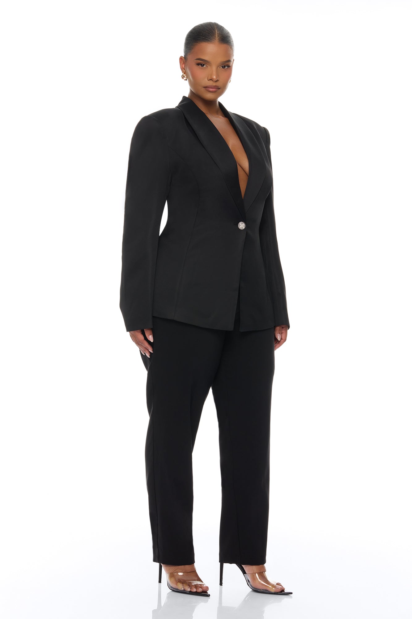Hallie Pleated Blazer Pant Set - Black