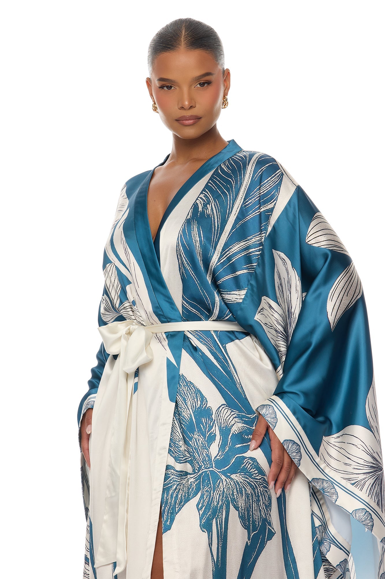 Junie Bell Sleeve Satin Kimono - Teal/combo