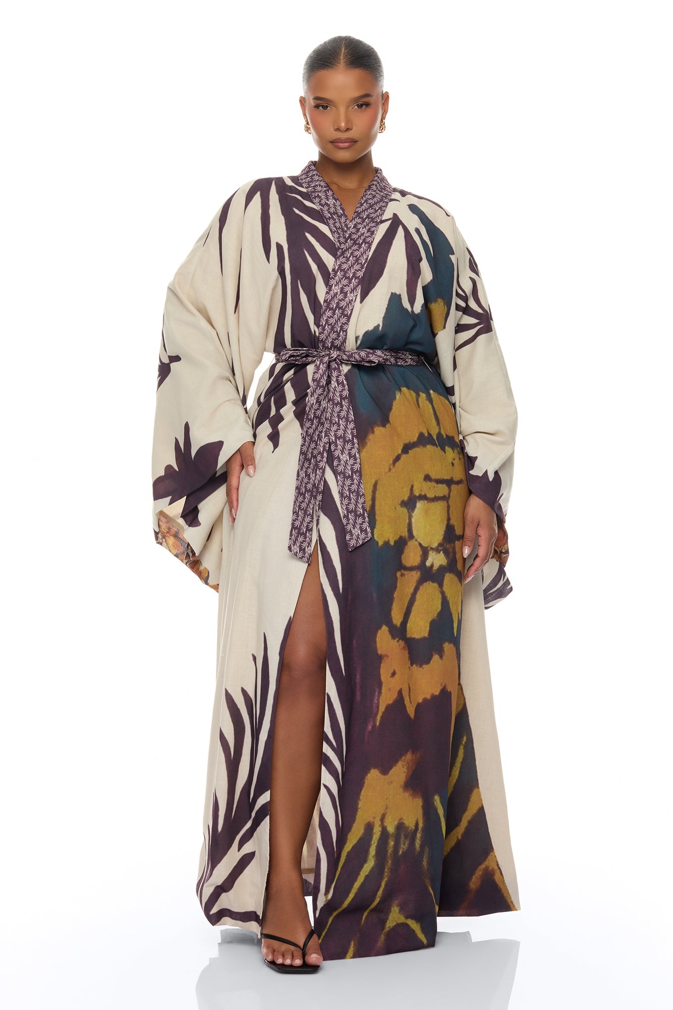 Samira Tie Waist Linen Maxi Dress - Taupe/combo