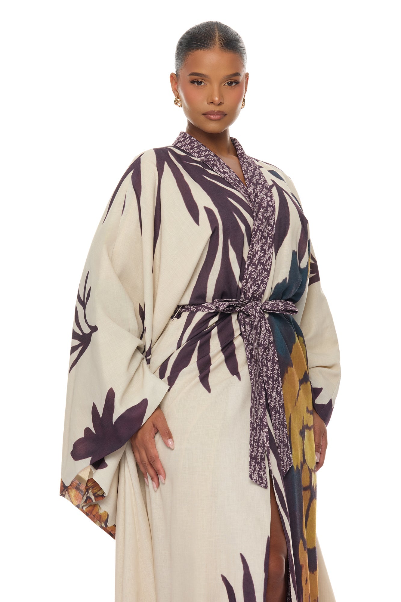 Samira Tie Waist Linen Maxi Dress - Taupe/combo