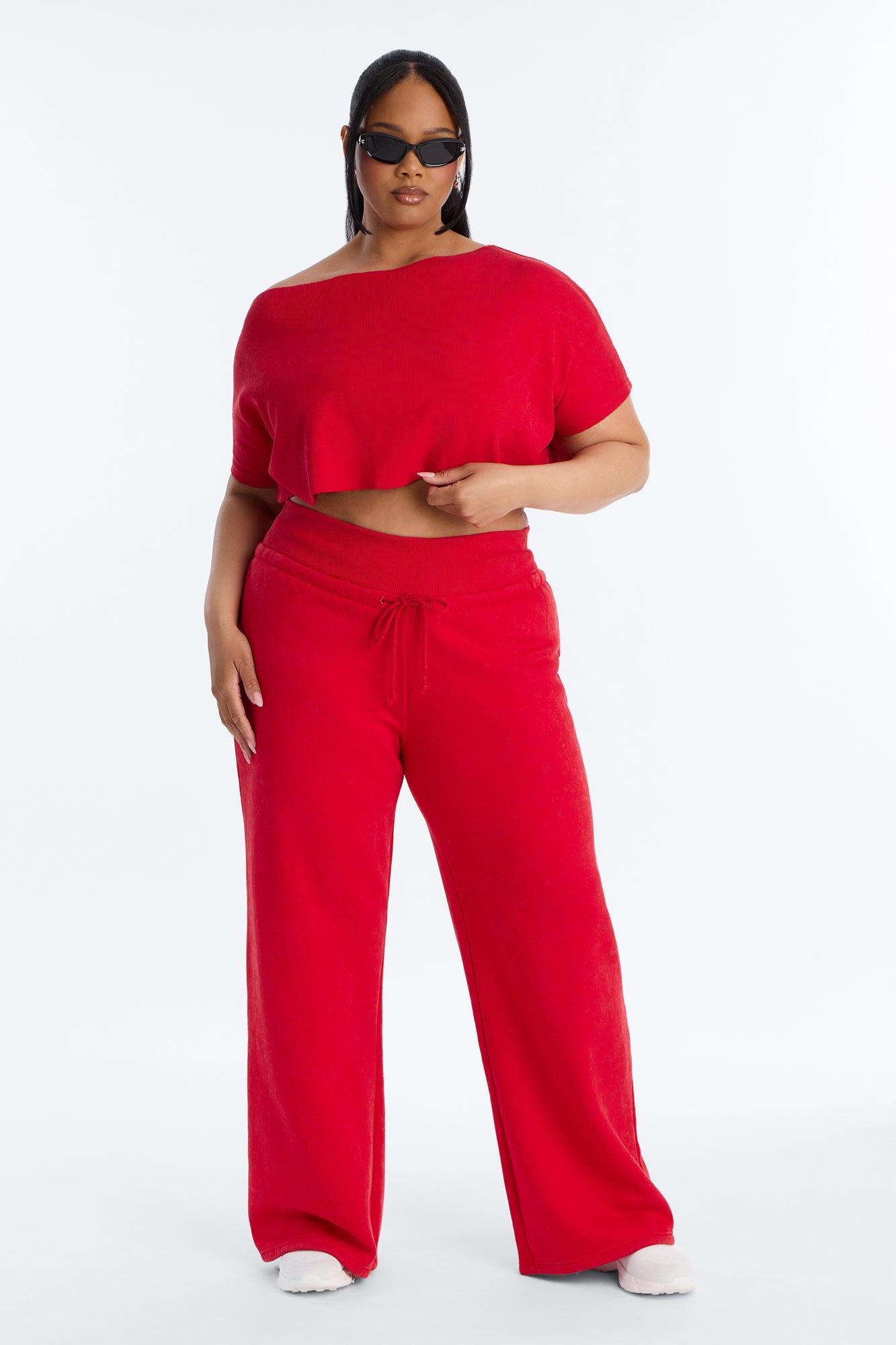 Mila Off Shoulder Top And Sweatpant Set - Red