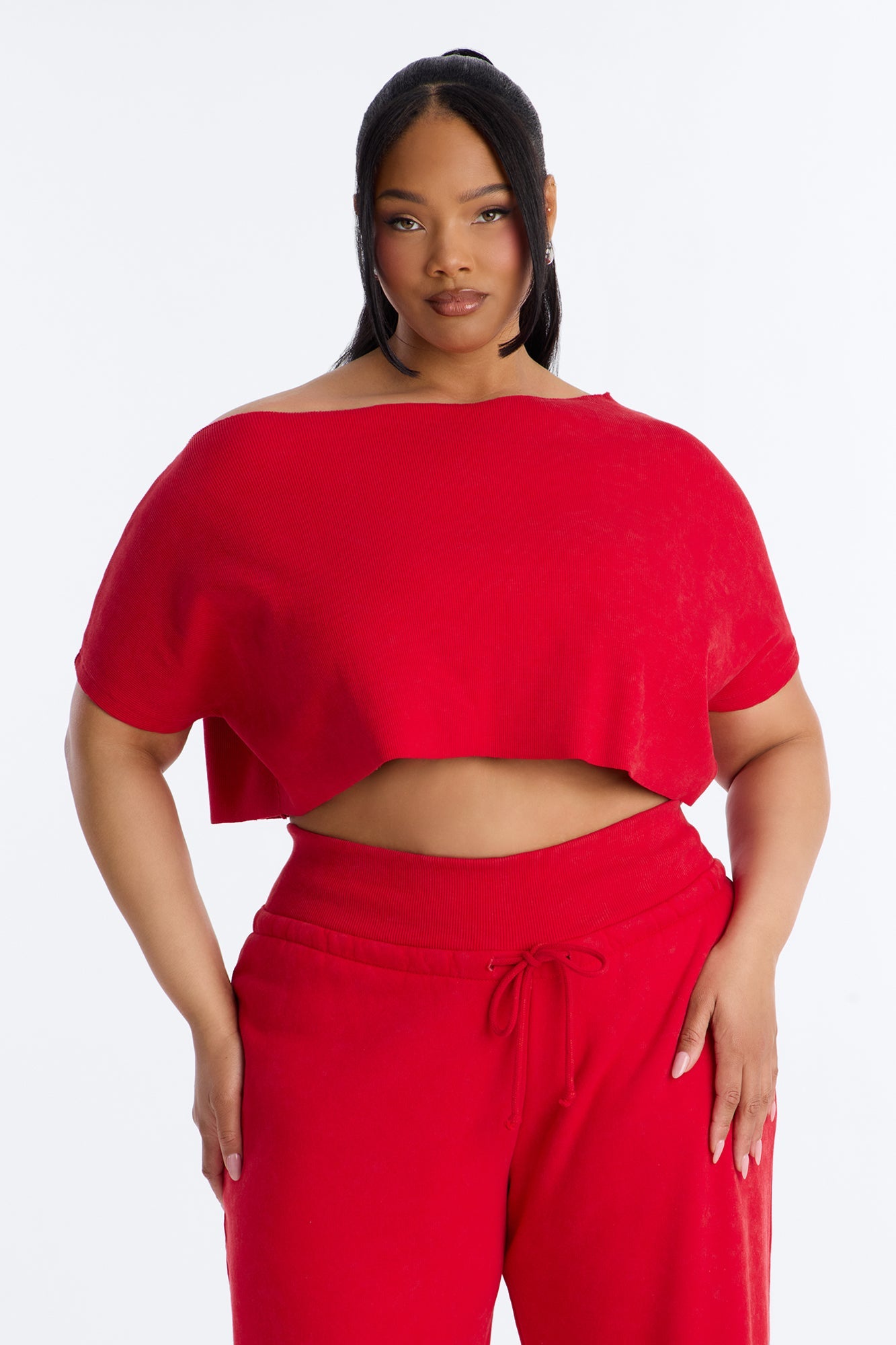 Mila Off Shoulder Top And Sweatpant Set - Red