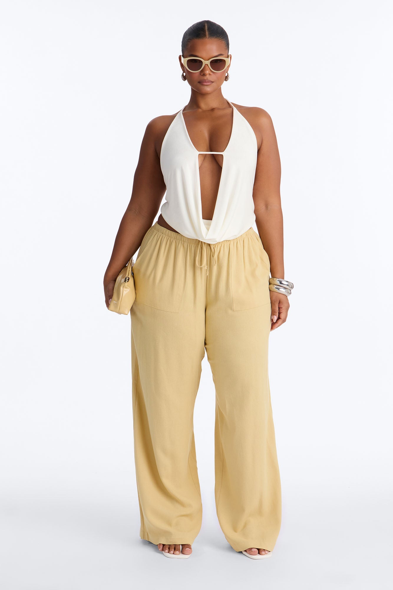 Seaside Soiree Wide Leg Linen Pant - Honey