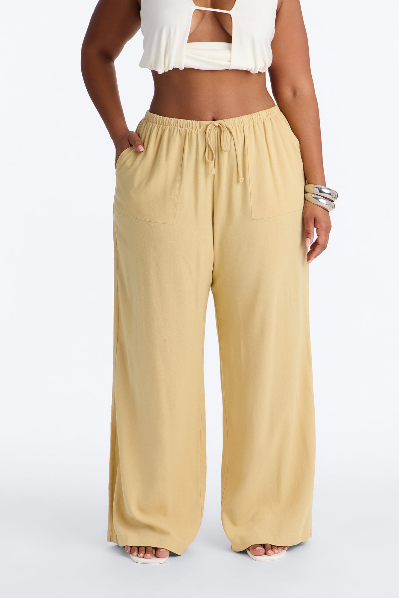 Seaside Soiree Wide Leg Linen Pant - Honey