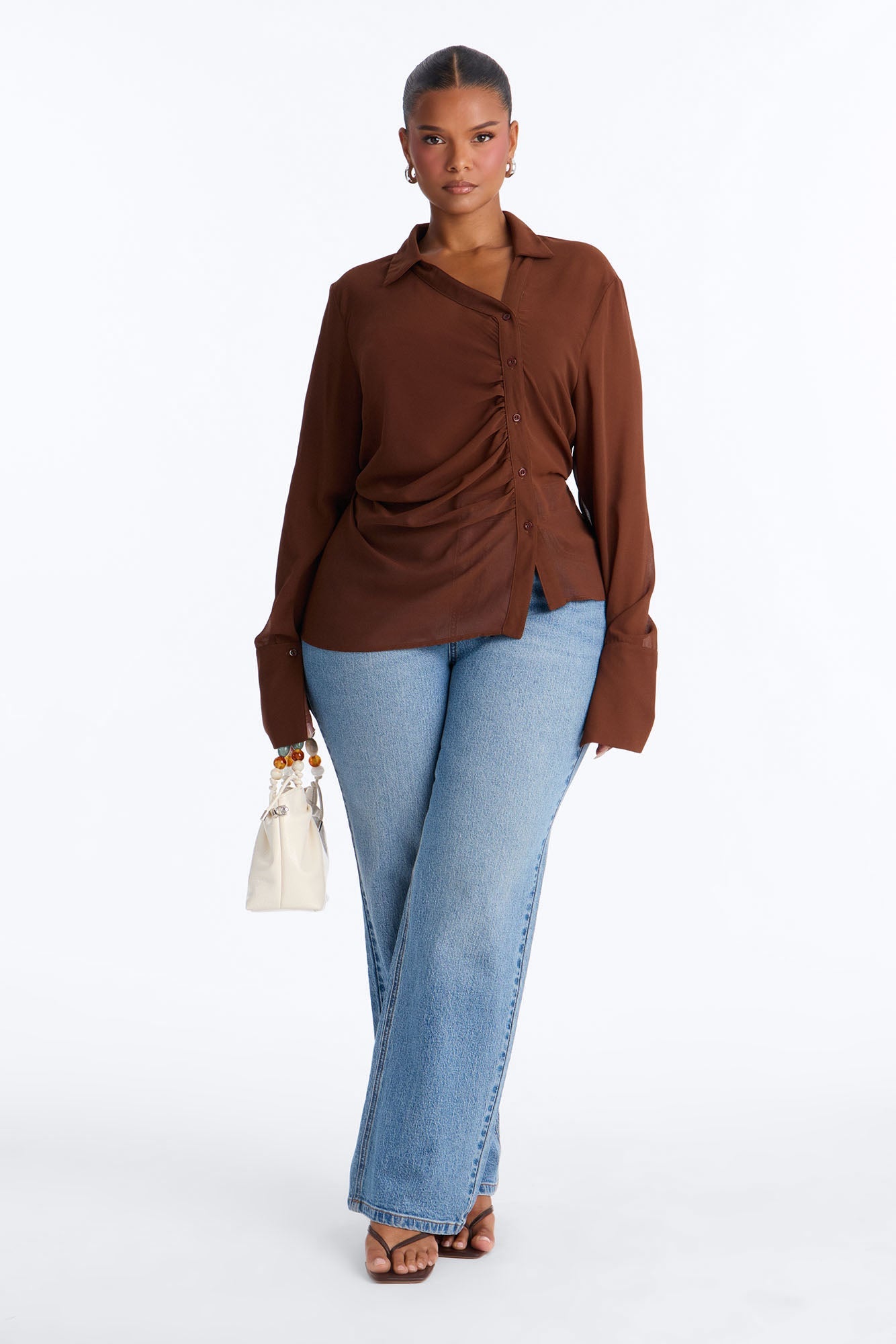 Easy Chic Sheer Chiffon Shirt - Chocolate