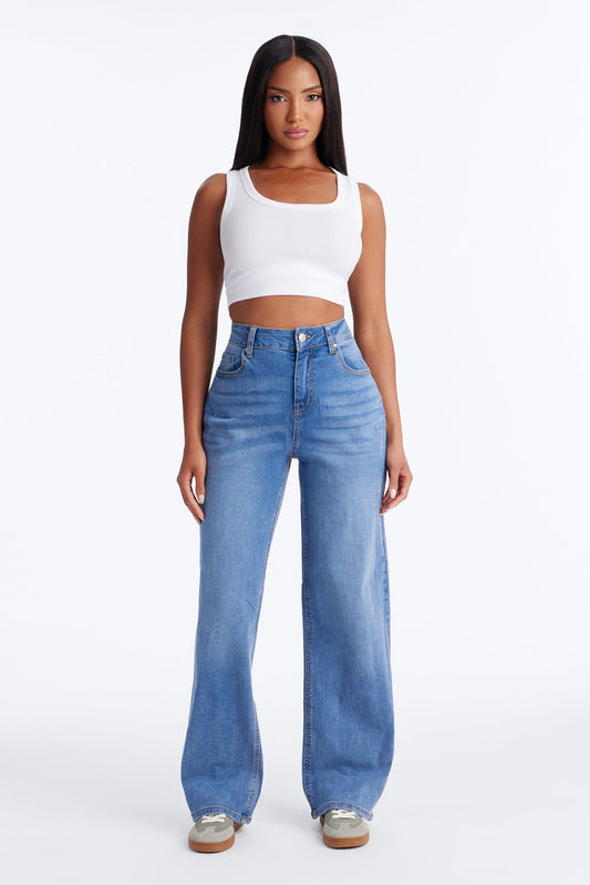 Arabella High Rise Stretch Straight Leg Jeans - Medium Wash