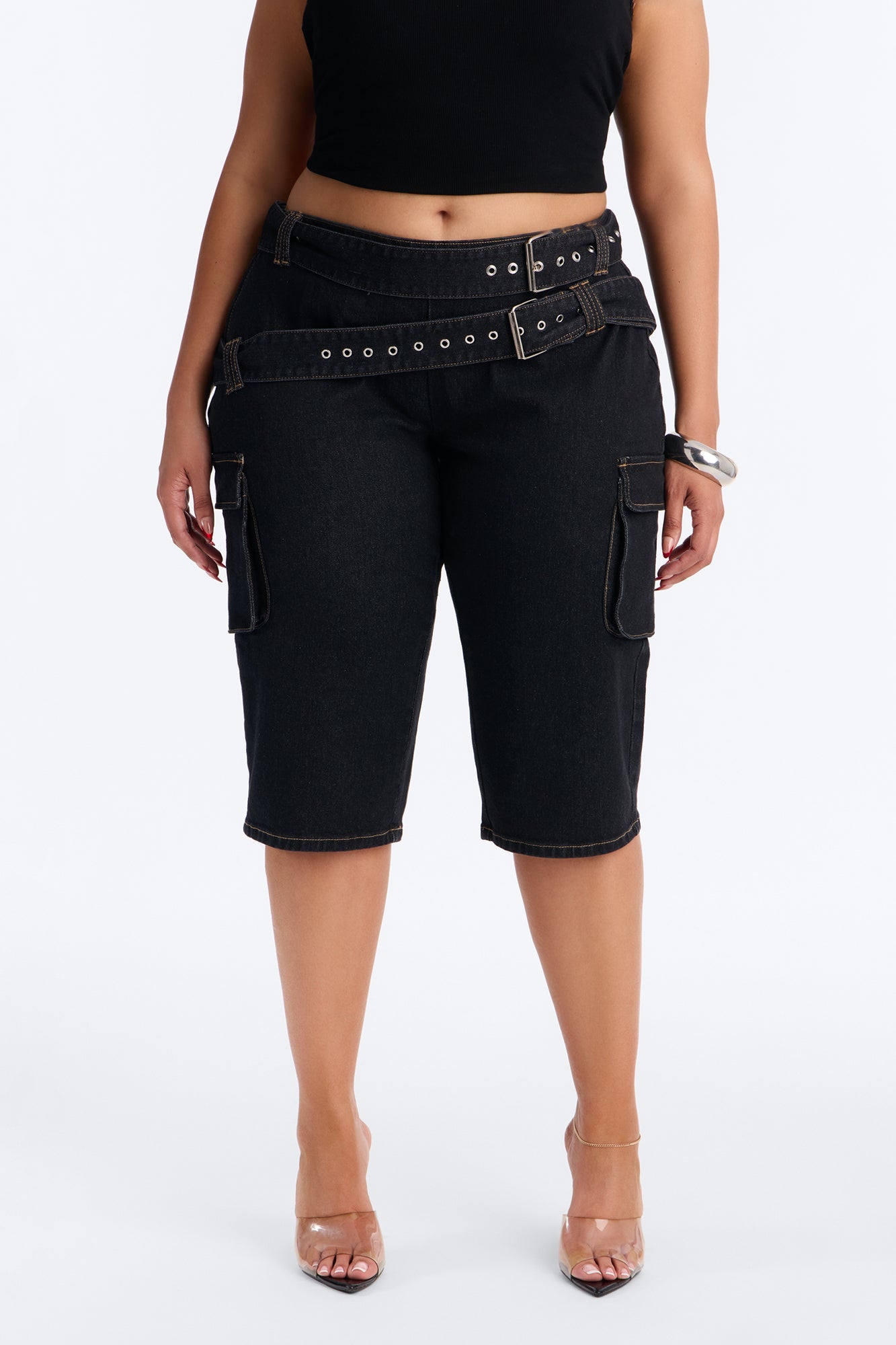 Top Secret Low Rise Skinny Capri Jeans - Black Wash