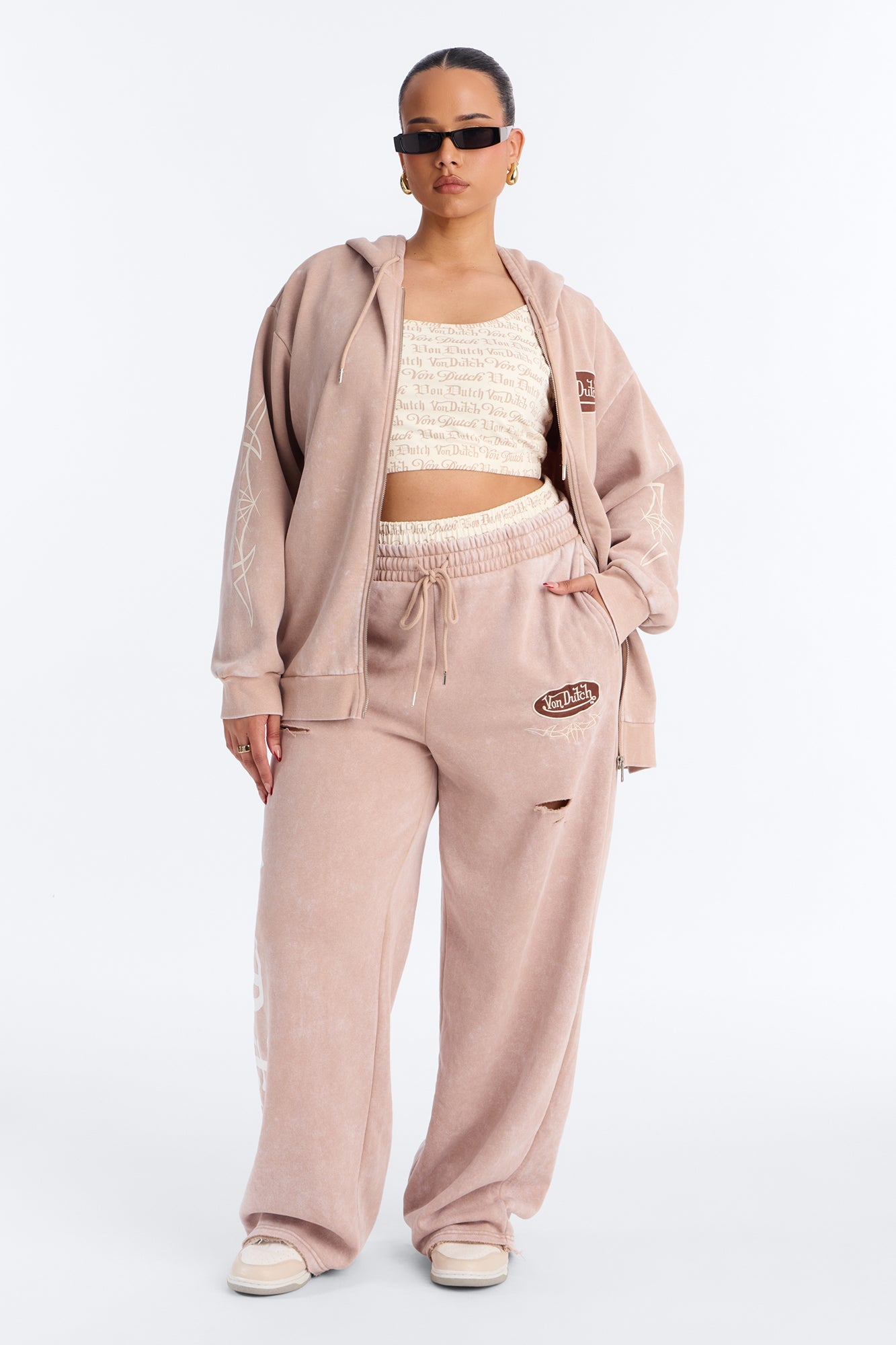 Von Dutch Wide Leg Washed Pant - Taupe