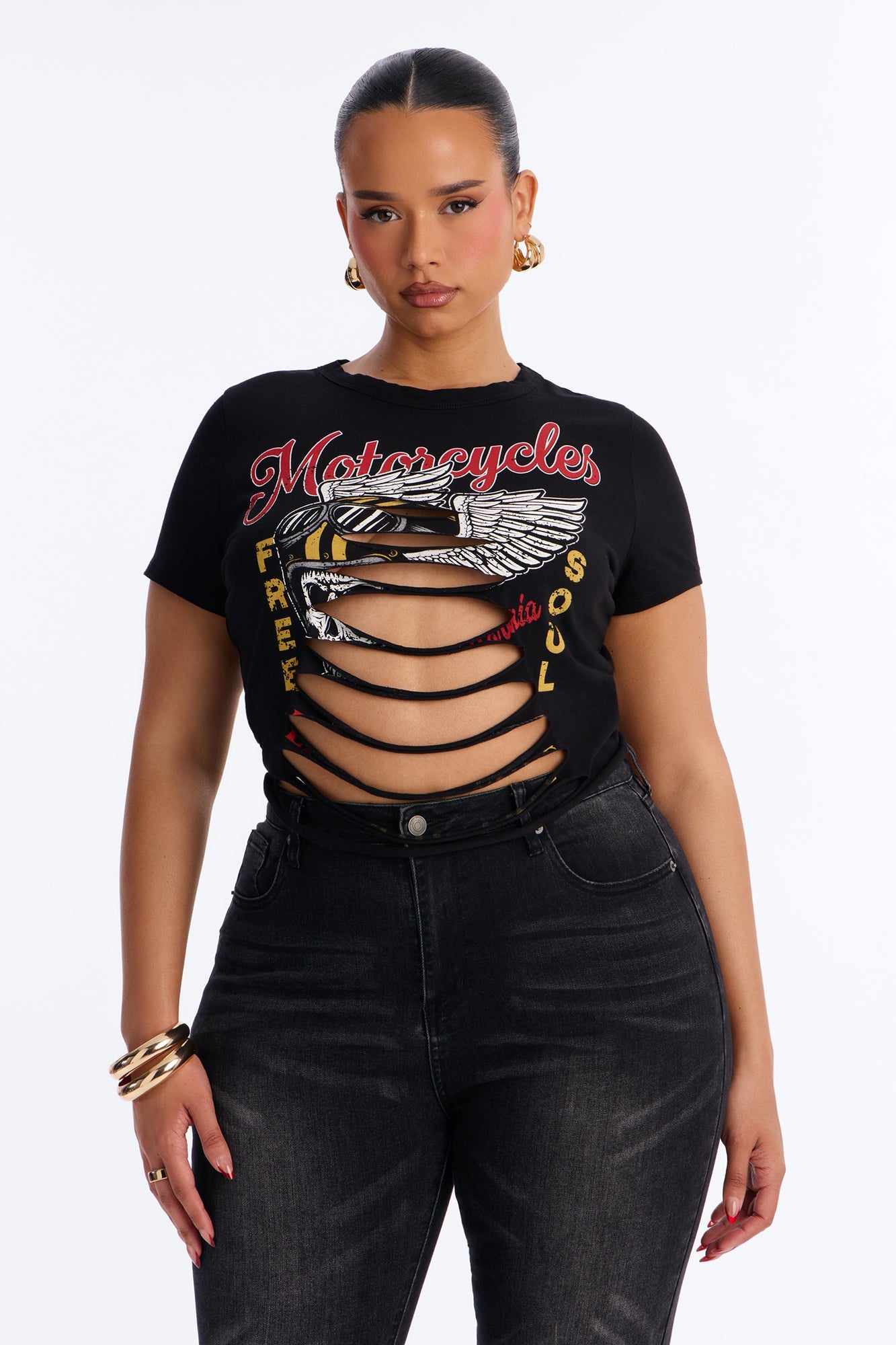 Motorcycles Freedom Cut Out Baby Tee - Black