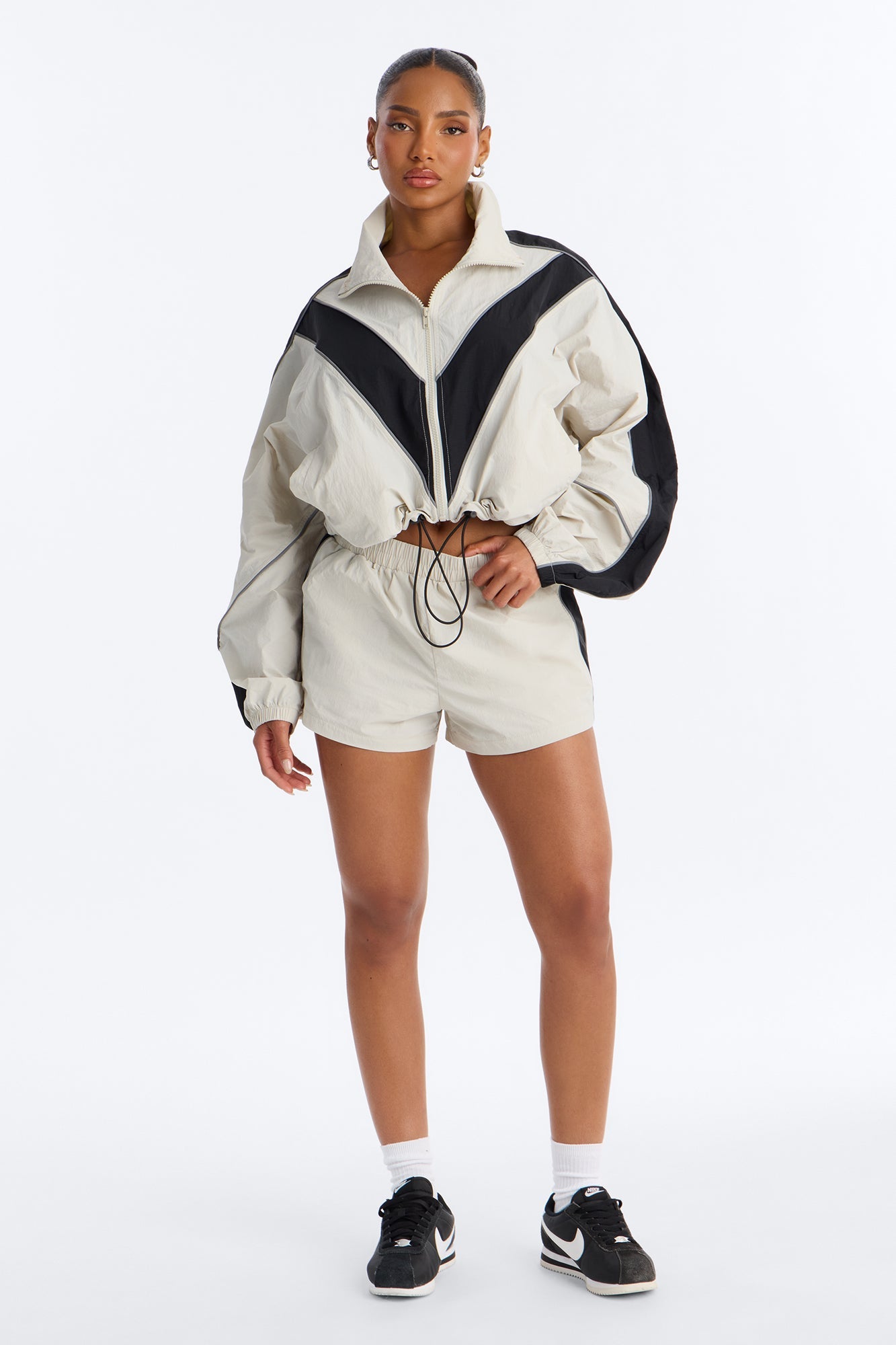 Break A Sweat Windbreaker Funnel Neck Track Jacket - Taupe/combo