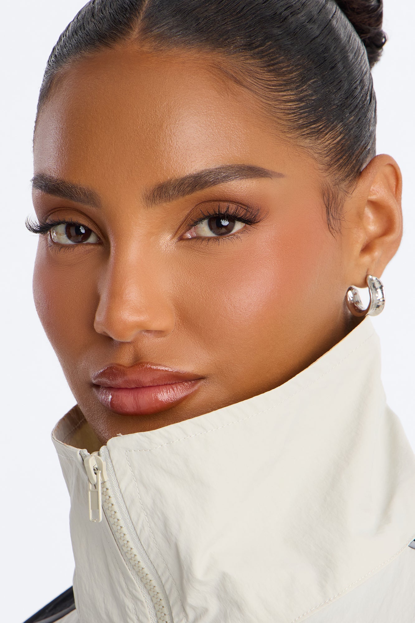Break A Sweat Windbreaker Funnel Neck Track Jacket - Taupe/combo