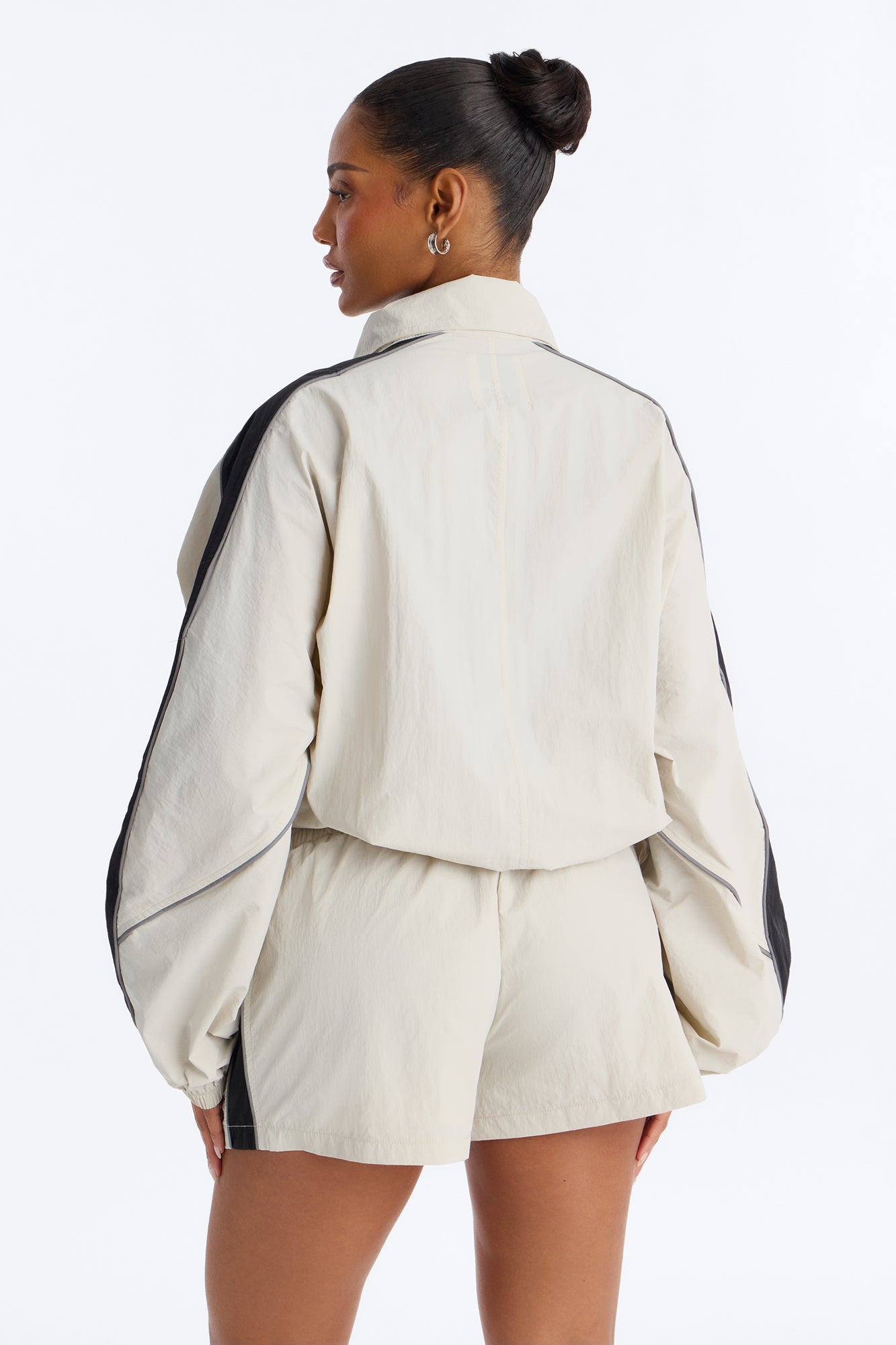 Break A Sweat Windbreaker Funnel Neck Track Jacket - Taupe/combo