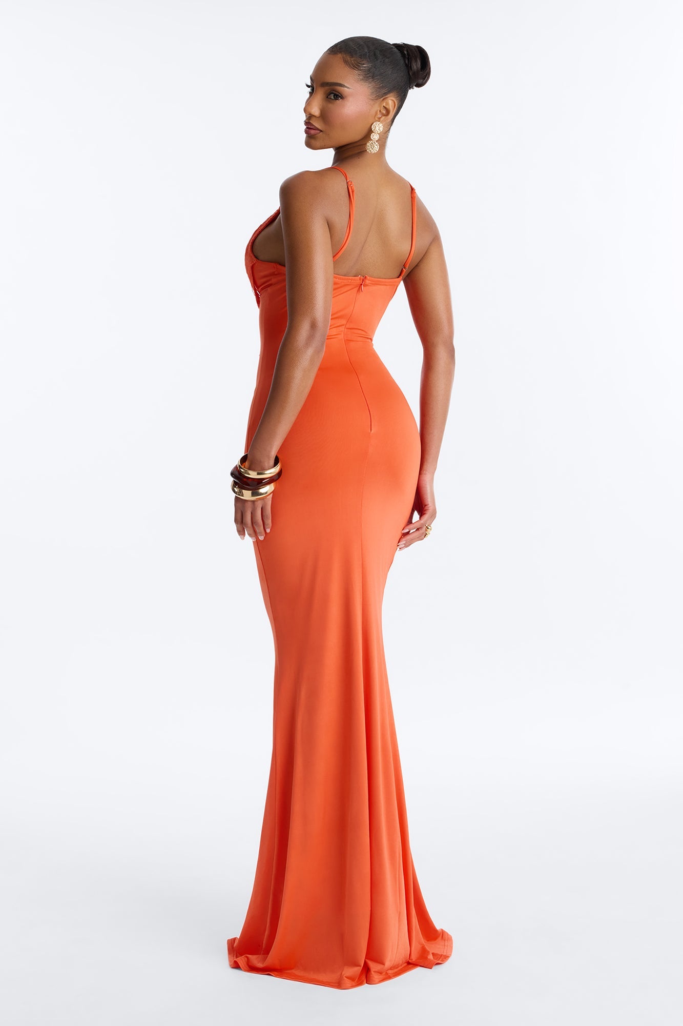 Sofia Ruched Fringe Maxi Dress - Orange