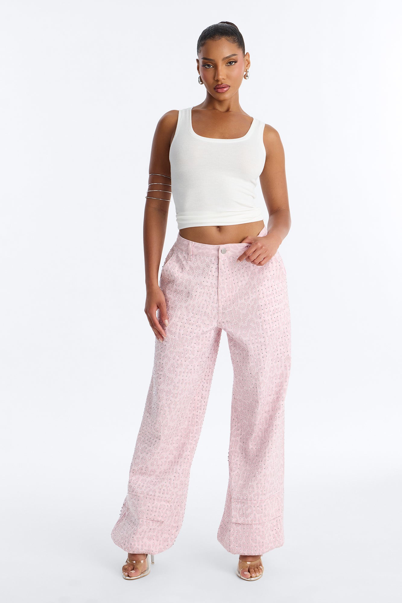 Look Don't Talk Embellished Leopard Jogger Pant - Pink