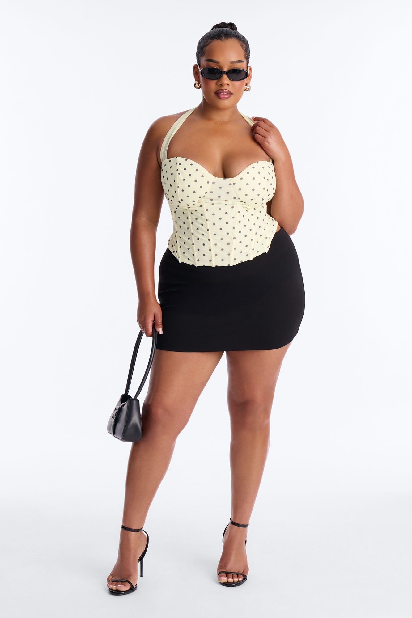 Sabrina Mesh Polka Dot Corset Halter Top - Yellow/combo