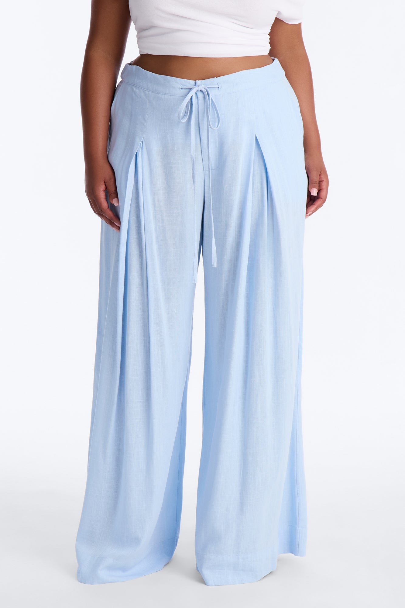 Karianna Linen Blend Wide Leg Pant - Light Blue