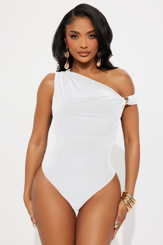 Moments Notice Off Shoulder Bodysuit - White