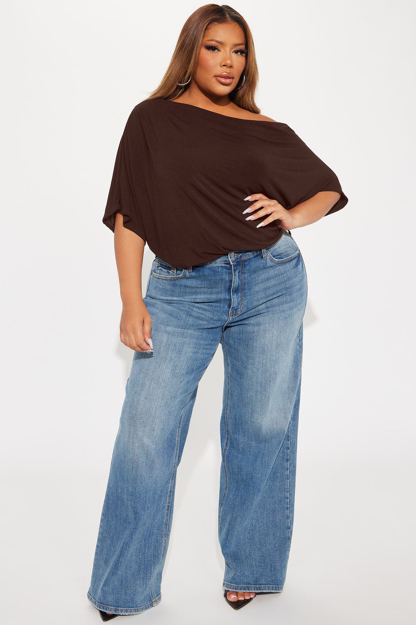 Flatter Me Off Shoulder Bodysuit - Brown