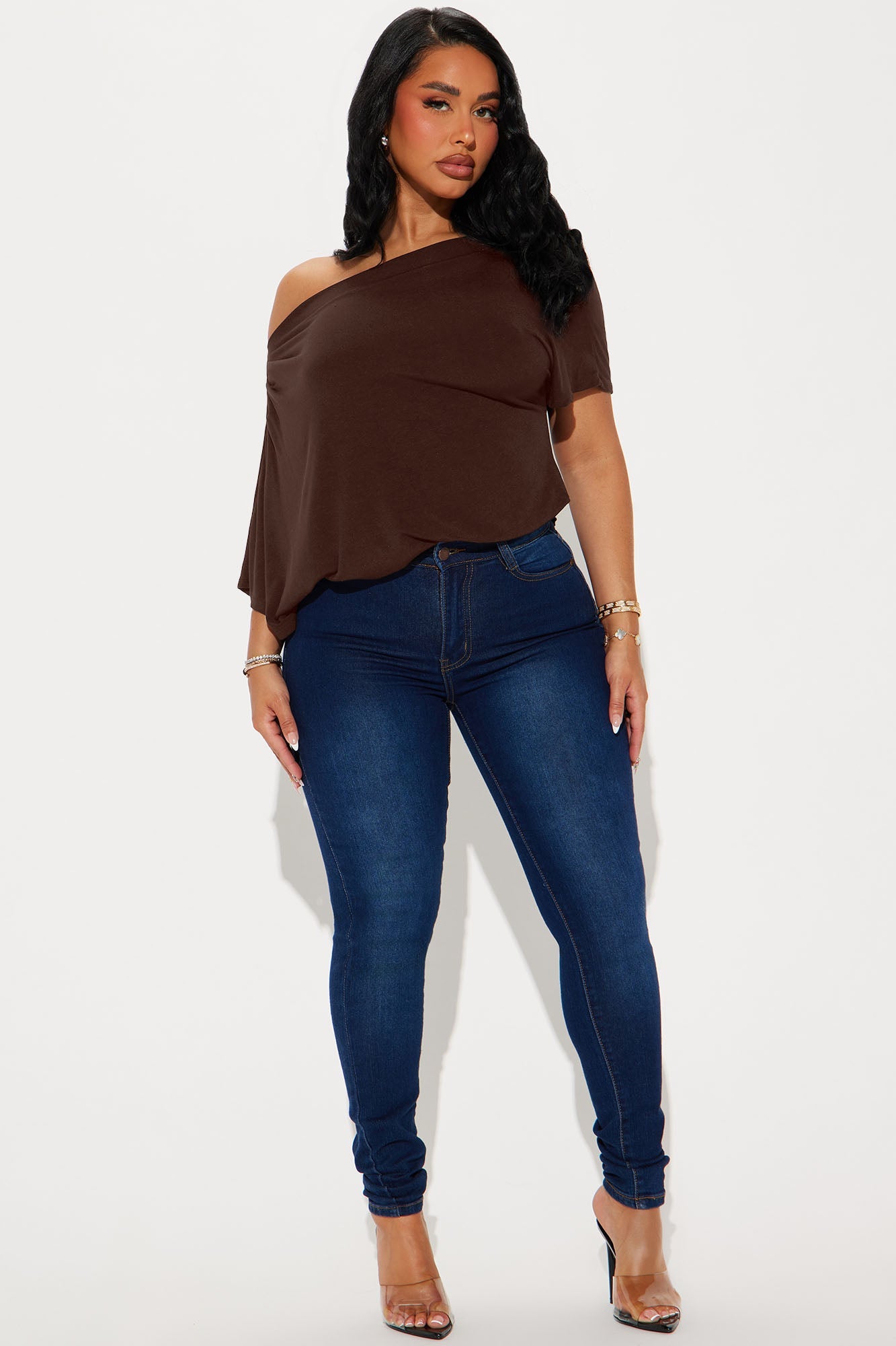 Flatter Me Off Shoulder Bodysuit - Brown
