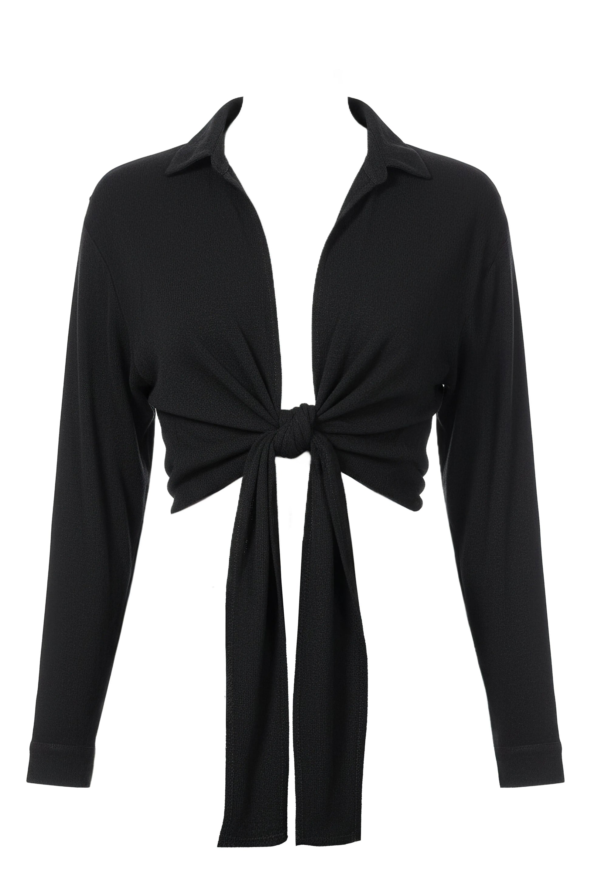 Black Soho Front Tied Woven Top JLUXLABEL